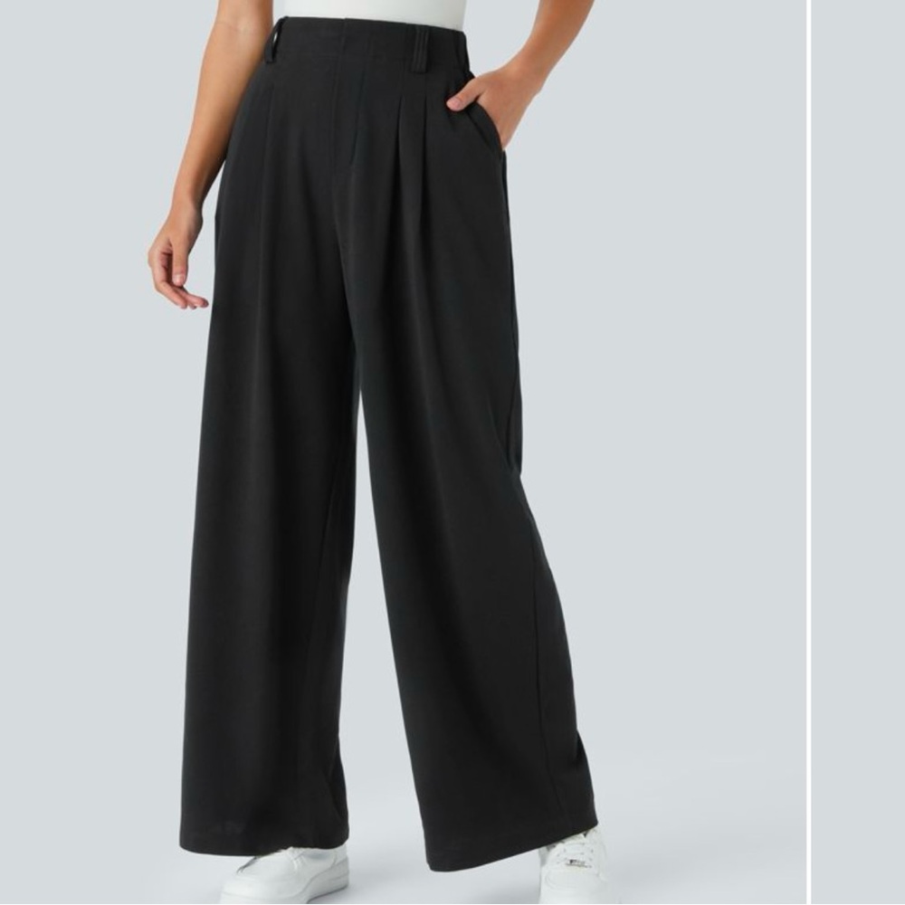 HALARA Black Wide Leg High-Waisted Waffle Pants